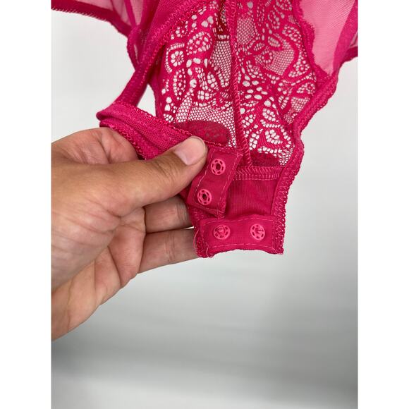 Rachel Roy Sexy Pink Lace Highcut Thong Teddy NEW Size 1X - Picture 9 of 15